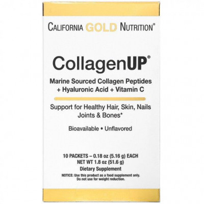 Для Суставов и Связок Морской коллаген-пептид California GOLD Nutrition "CollagenUP" 1 и 3 тип с гиалуроновой Для Суставов и Связок Морской коллаген-пептид California GOLD Nutrition "CollagenUP" 1 и 3 тип с гиалуроновой