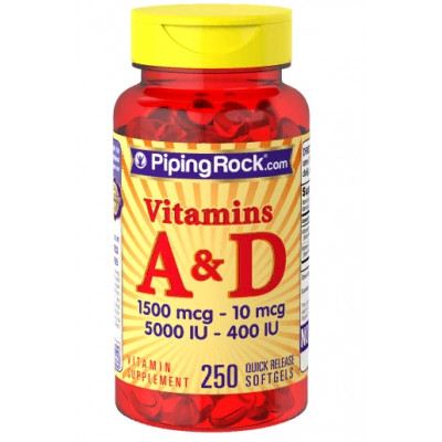 Piping Rock Vitamins D-3 400IU A1500mg 5000IU (250cap) Piping Rock Vitamins D-3 400IU A1500mg 5000IU (250cap)