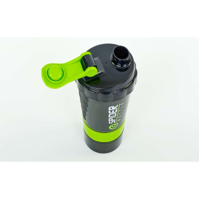 Шейкер 3-х камерный для спортивного питания SPIDER BOTTLE FI-6389 (500+100мл, зеленый) Шейкер 3-х камерный для спортивного питания SPIDER BOTTLE FI-6389 (500+100мл, зеленый)