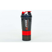 Шейкер 3-х камерный для спортивного питания SPIDER BOTTLE FI-6389 (500+100мл, красный)